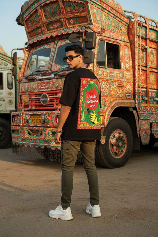 Black Truck Art Graphic Tee — Model Shot