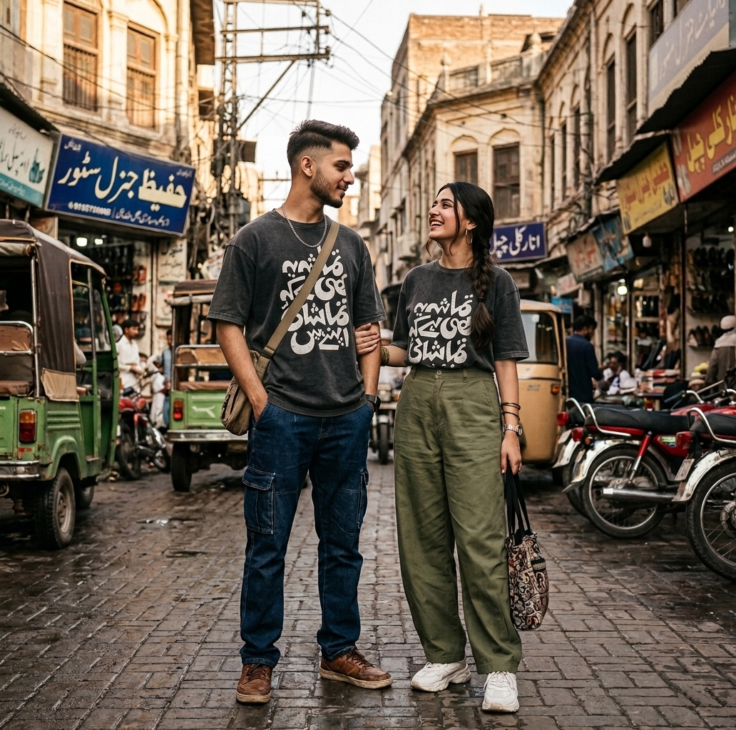 تماشا "Tamasha" Mid-Oversized Tee Drop Shoulder T-Shirt