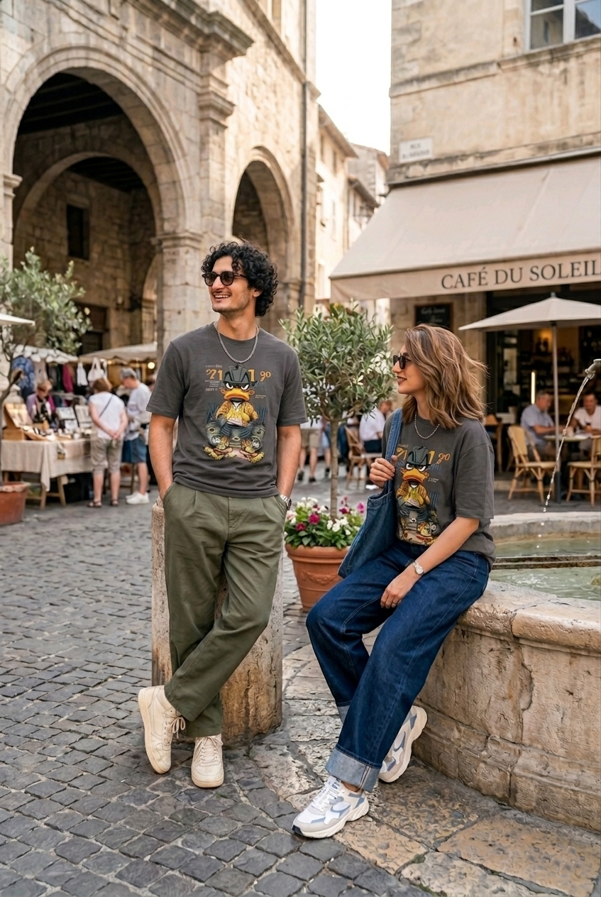 "Infinity Duck" Mid Oversized Drop-Shoulder Tee