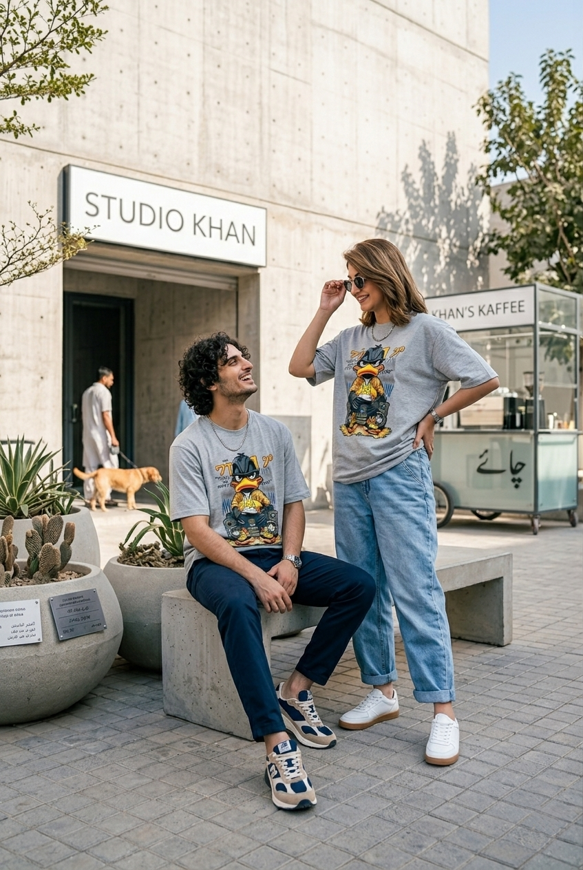 "Infinity Duck" Mid Oversized Drop-Shoulder Tee
