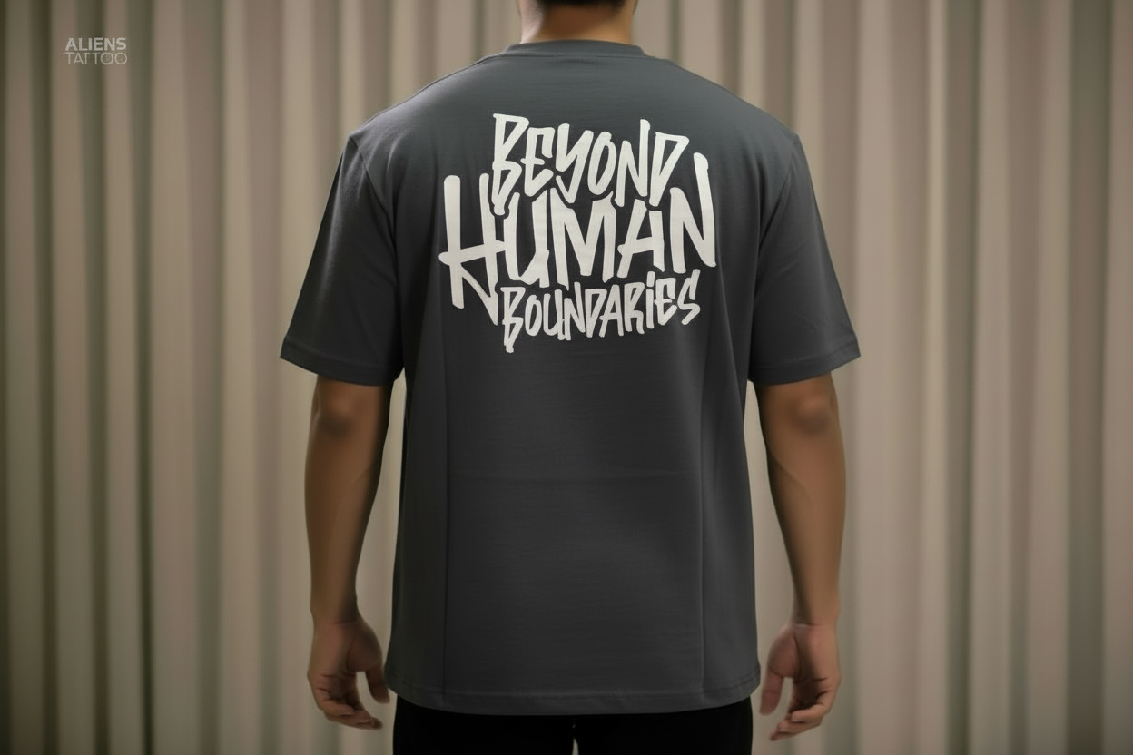 Beyond Human Boundaries - Dark Charcoal Grey Tee Corrected