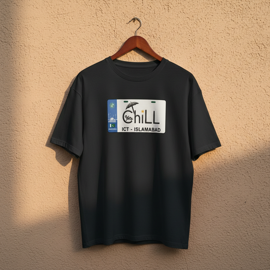 Black Mid-Oversize Tee with ChiLL ICT Print