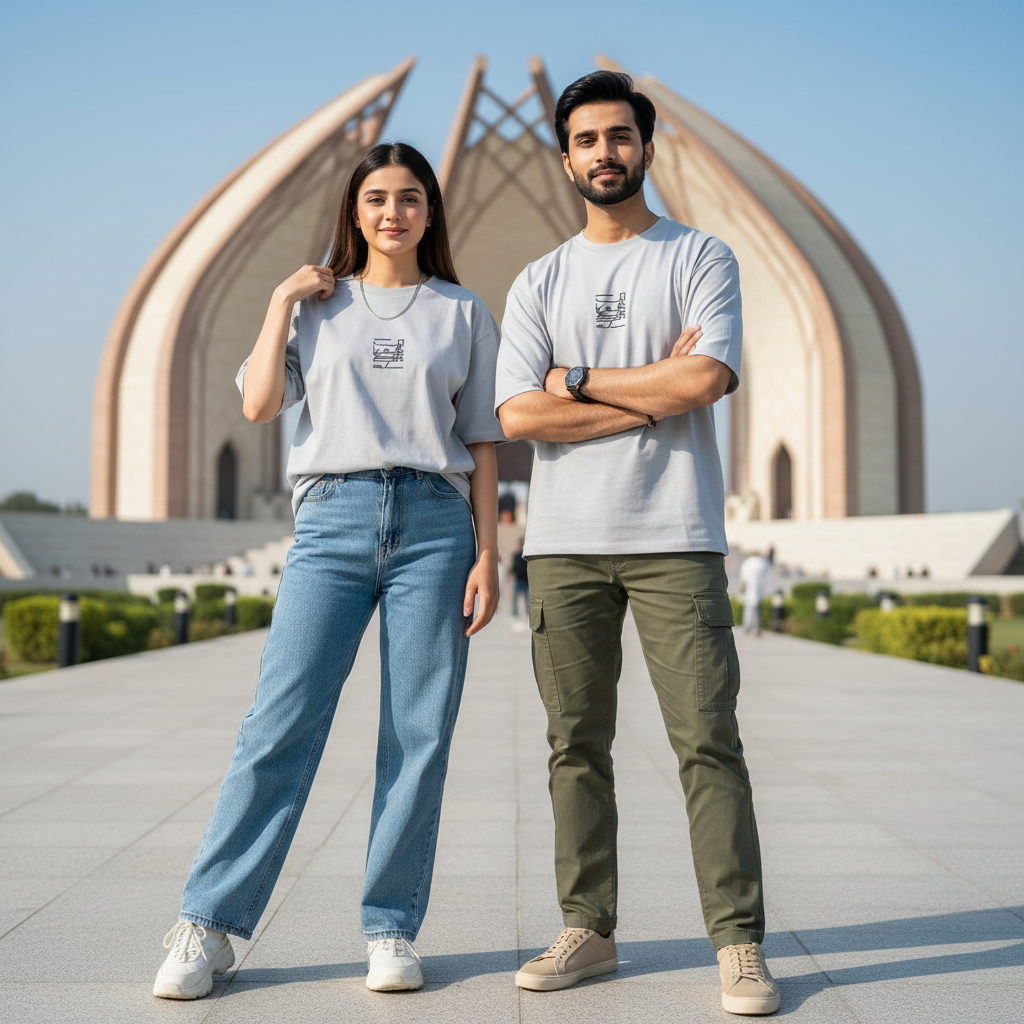 Urdu Calligraphy Graphic Tee in Light Grey