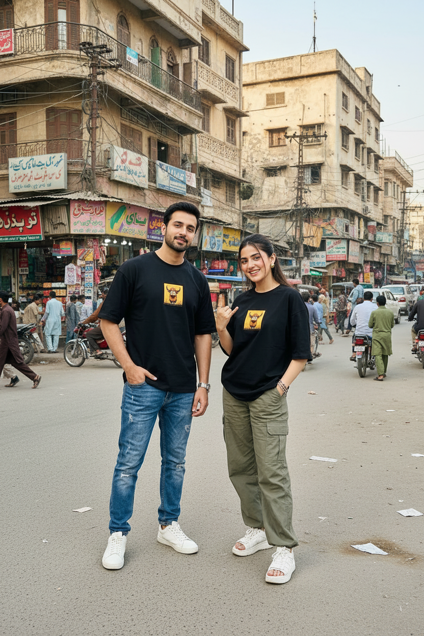 Black Oversized Drop-Shoulder Tee - Karachi