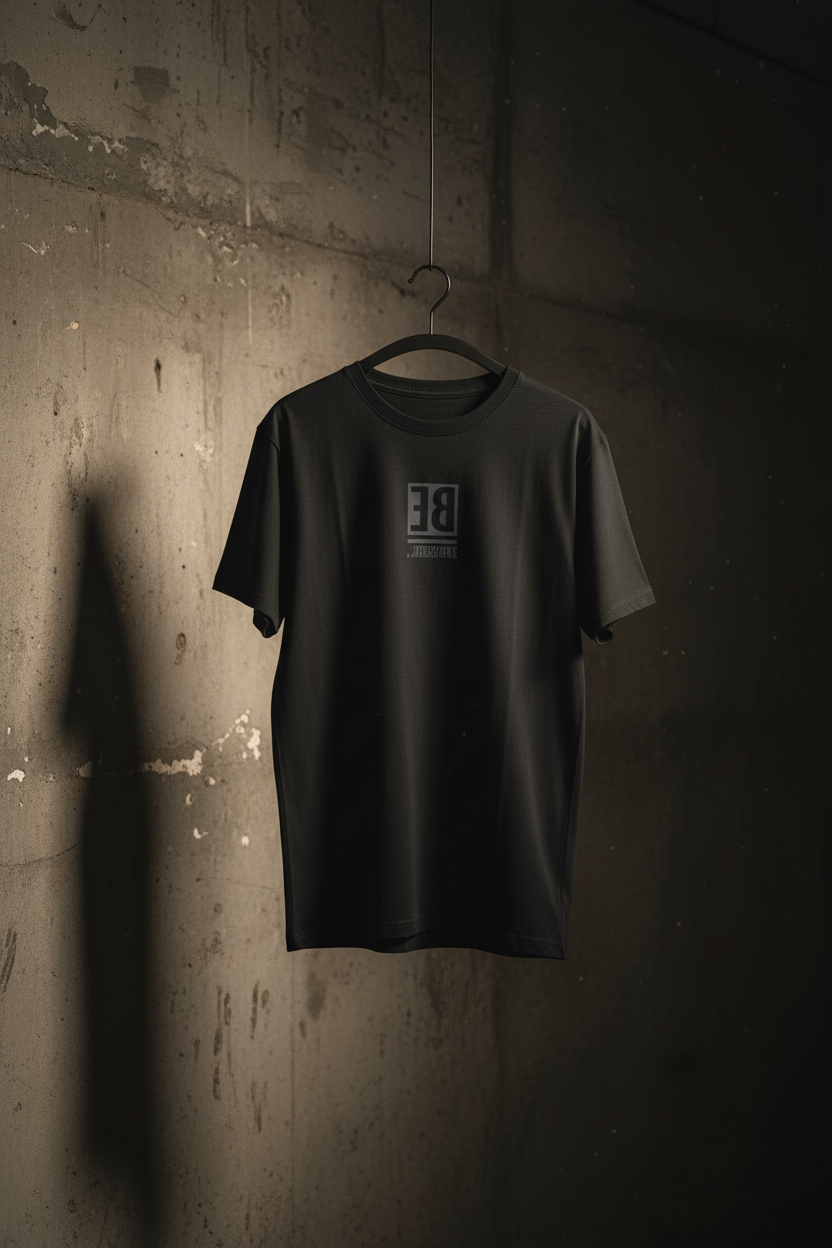 Black Mid Oversized Drop Shoulder Tee on Hanger – Editorial Wall