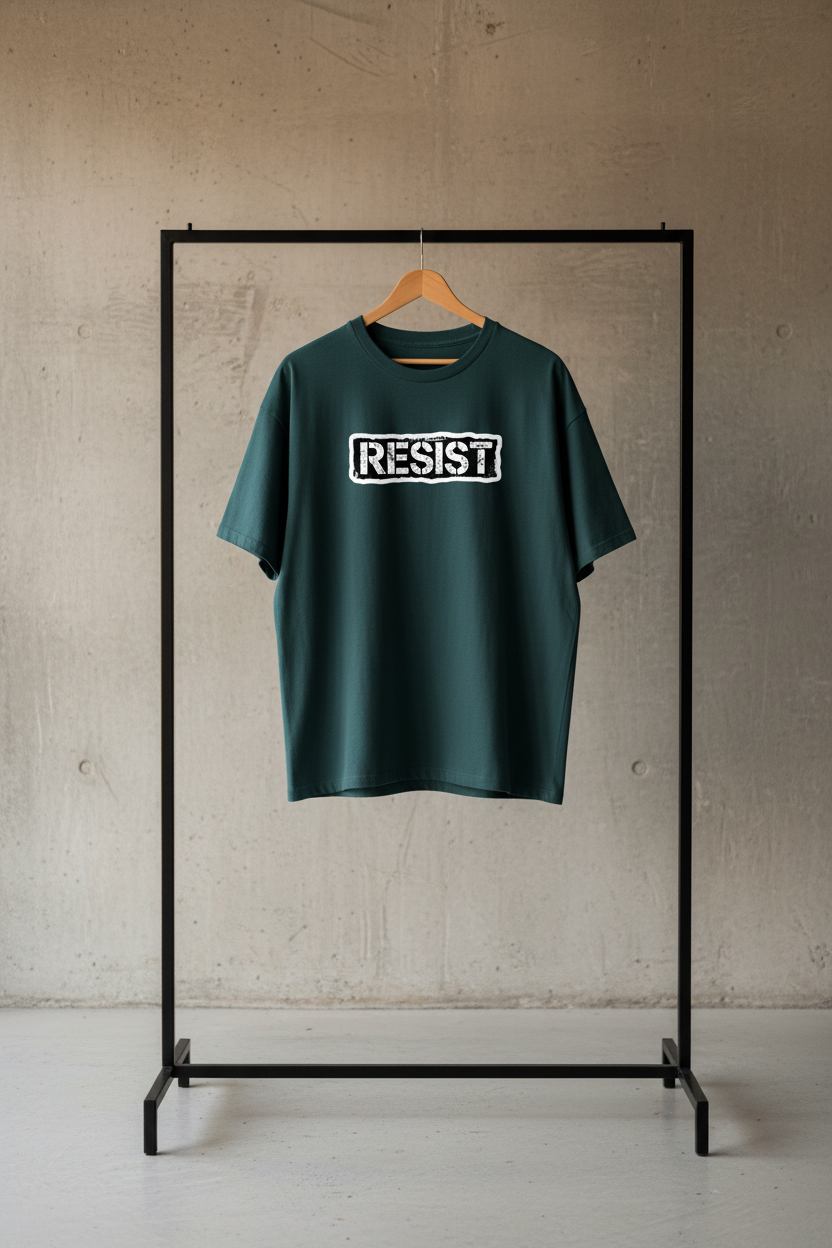RESIST Graphic Tee - Dark Teal - Hanger Shot