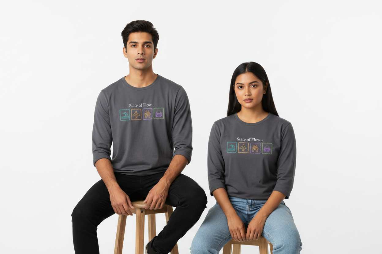 State of Flow Tee - Charcoal - Pakistani Male and Female Models