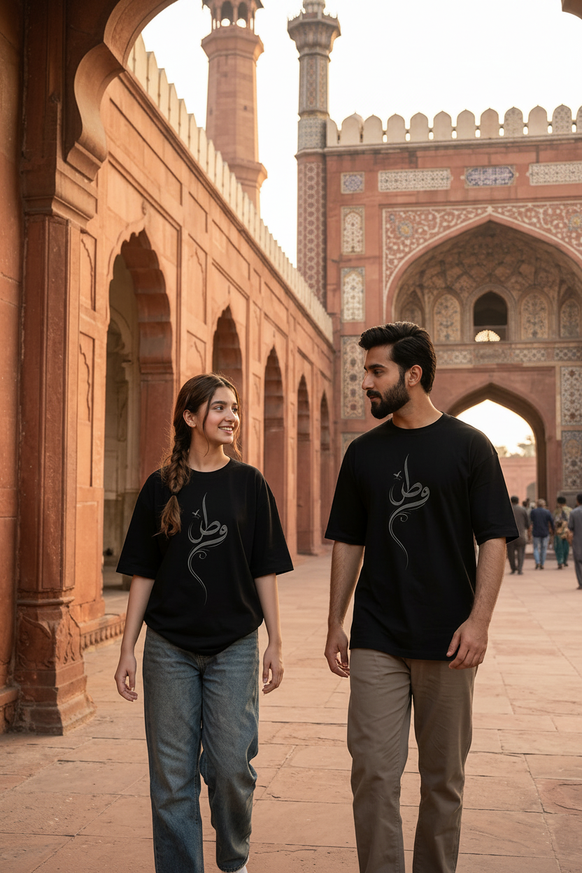 Watan Tee - Black - Pakistani models at Badshahi Mosque