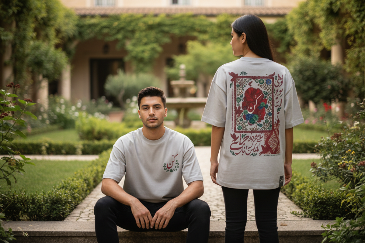 كن Graphic Tee - Light Grey - Lifestyle