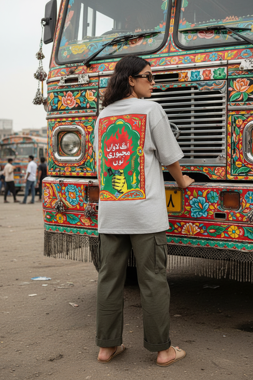 Light Grey Women's Truck Art Tee — Model Shot
