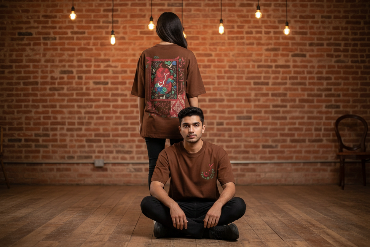 كن Graphic Tee - Brown - Lifestyle