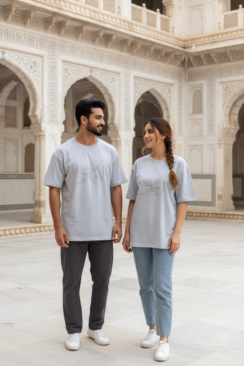 Watan Tee - Light Silver Grey - Pakistani models at Lahore Fort