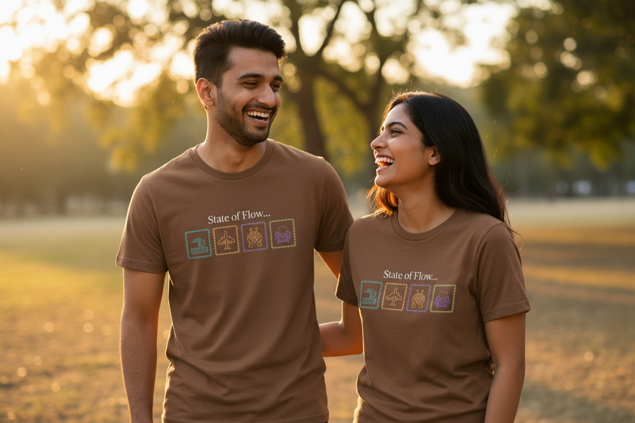 State of Flow Tee - Brown - Golden Hour Park Background