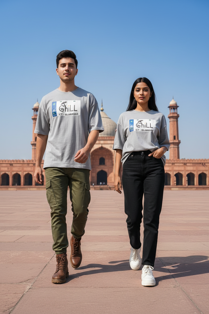 ChiLL Plate Tee Light Grey — Badshahi Mosque Lahore