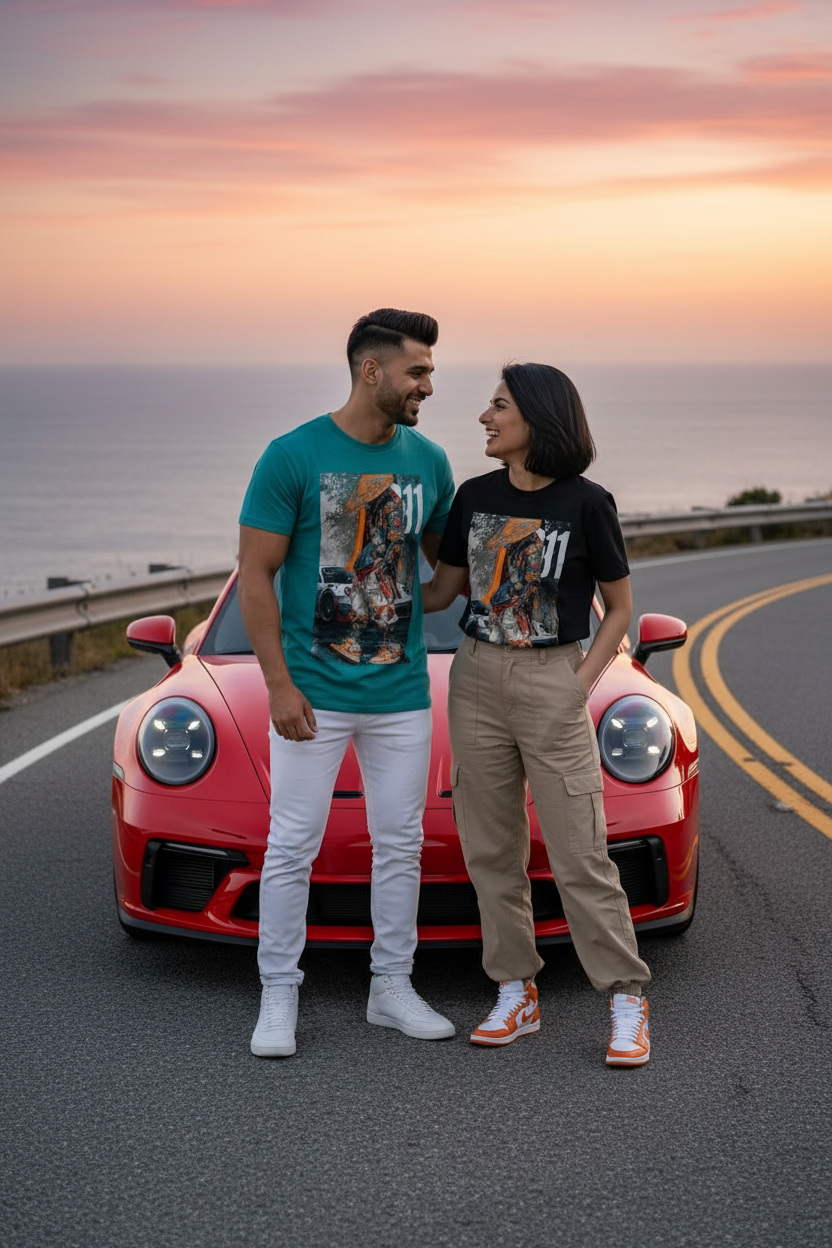 Teal T-Shirt - Coastal Road Sunset