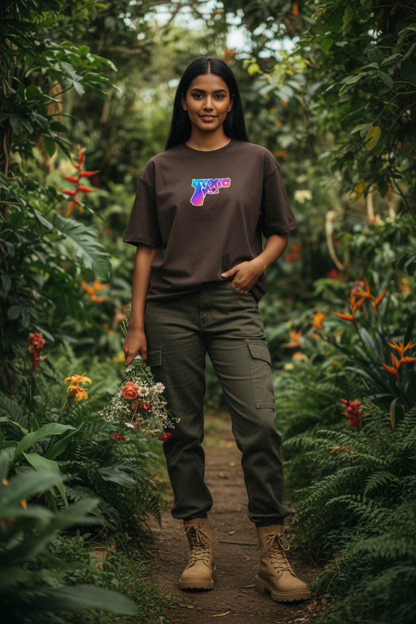 TOXIC Tee - Dark Coffee - Female Model Botanical Garden
