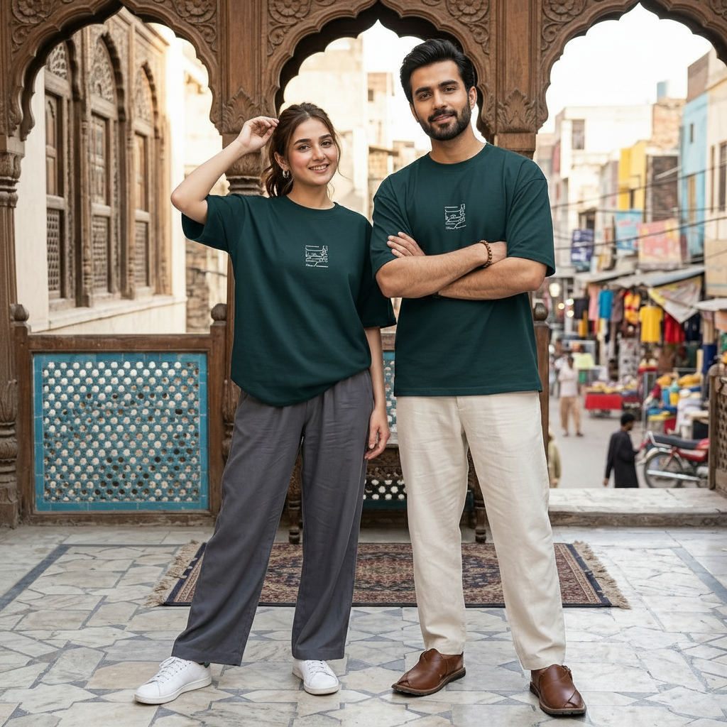 Urdu Calligraphy Graphic Tee in Dark Teal