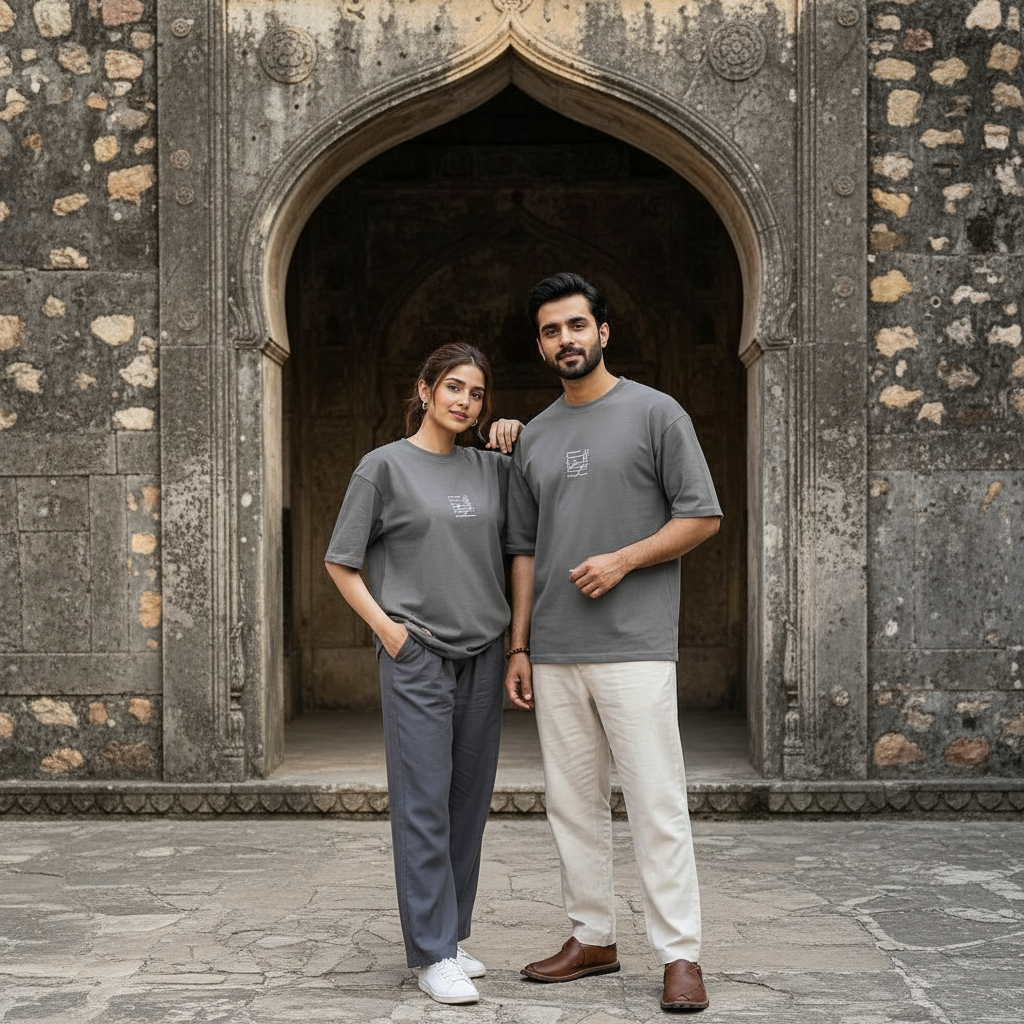 Urdu Calligraphy Graphic Tee in Medium Grey