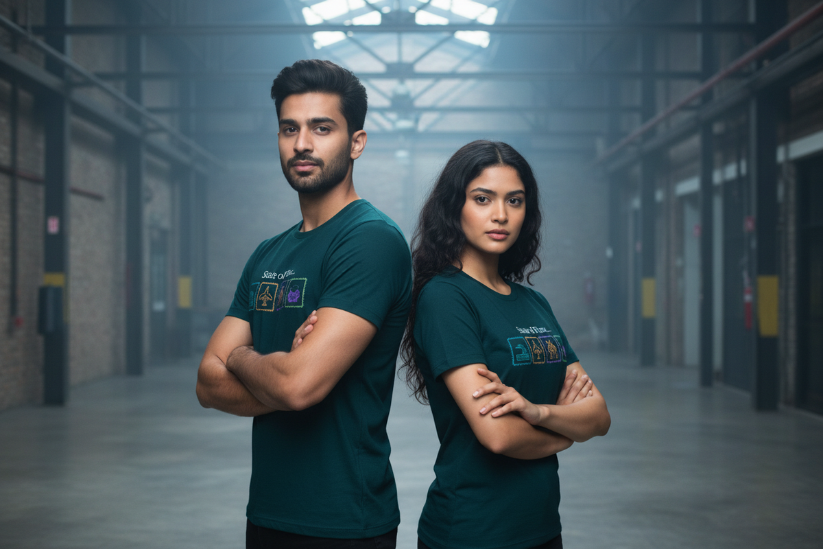 State of Flow Tee - Dark Teal - Industrial Background