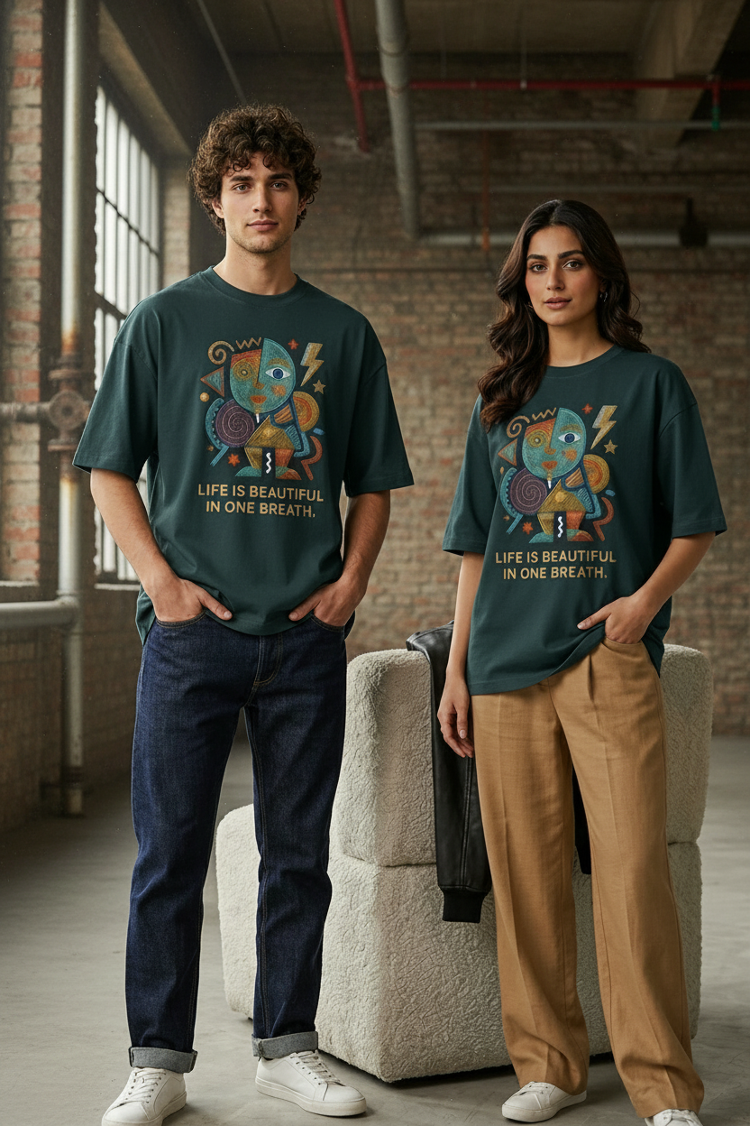 Dark Teal oversized drop shoulder tee – industrial warehouse