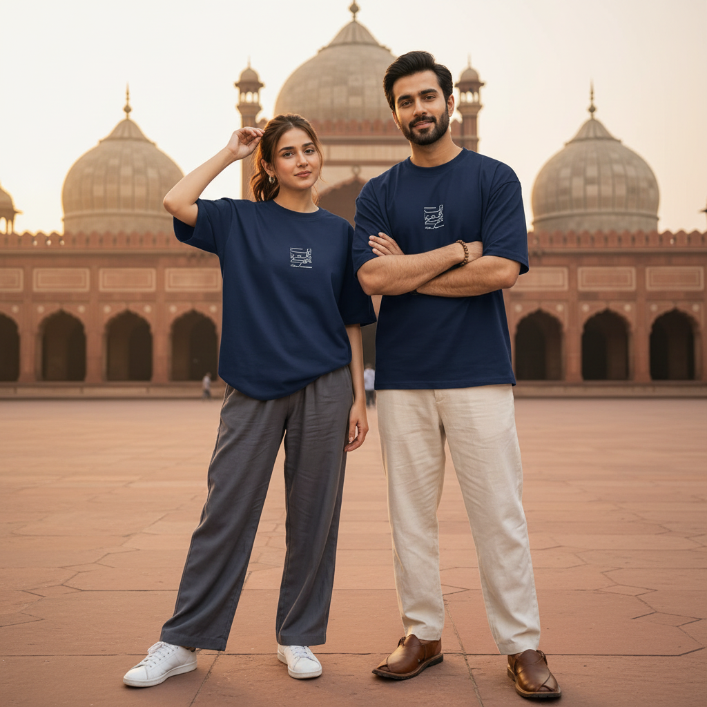 Urdu Calligraphy Graphic Tee in Navy Blue
