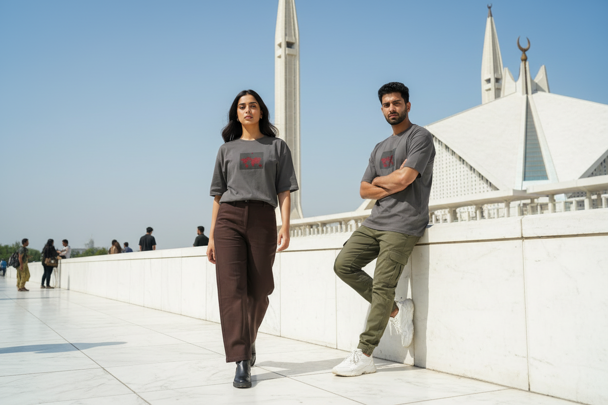Medium Dark Grey Oversized Tee — Faisal Mosque Islamabad