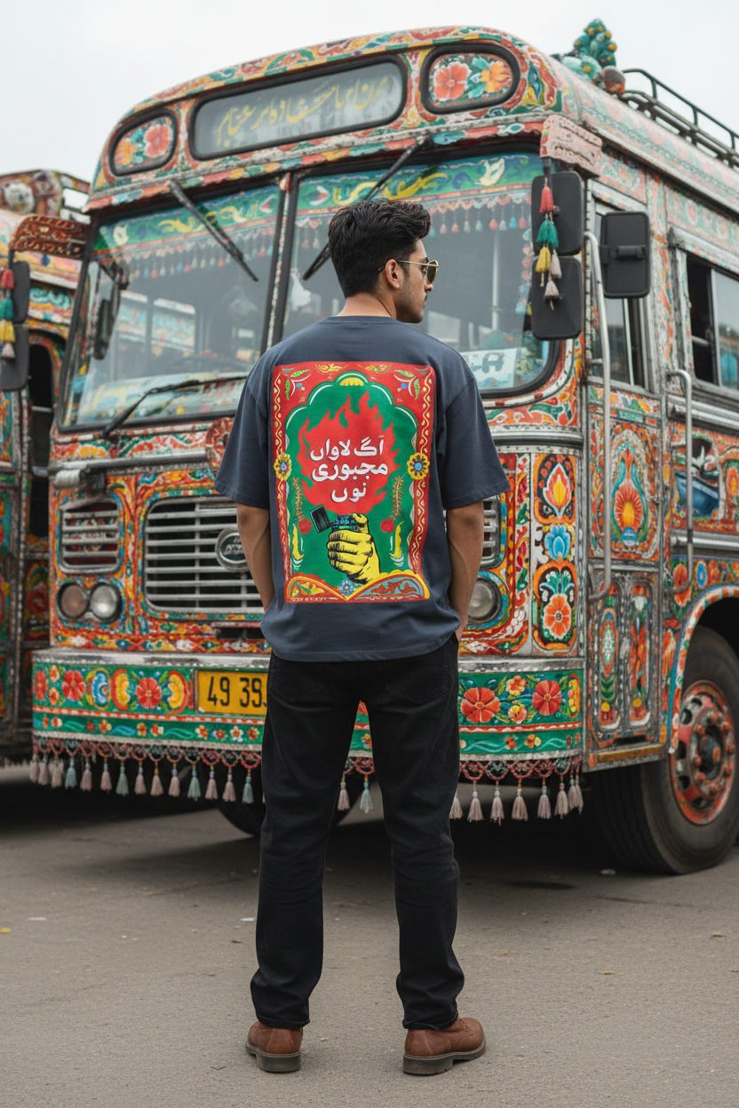 Dark Slate Grey Truck Art Graphic Tee — Model Shot