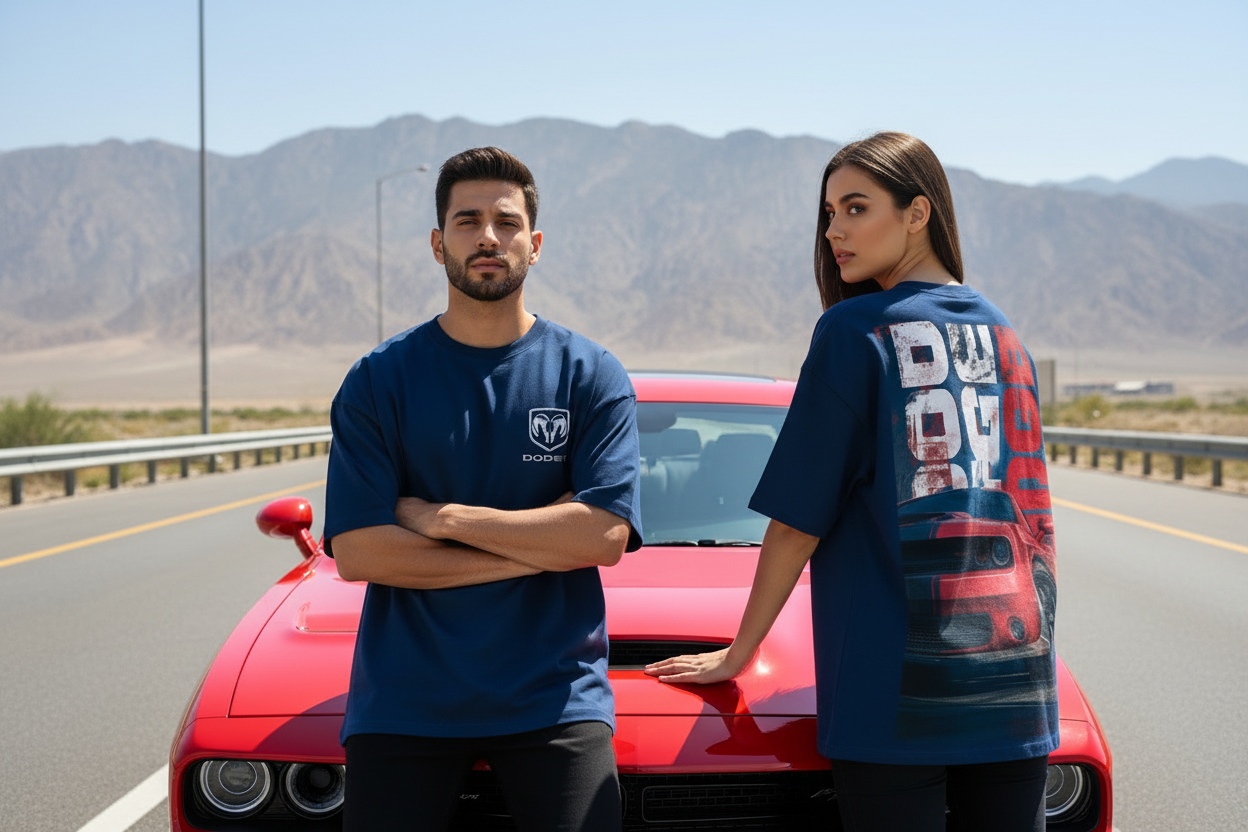 Dodge Challenger Oversized Tee in Navy Blue - Mountain Highway