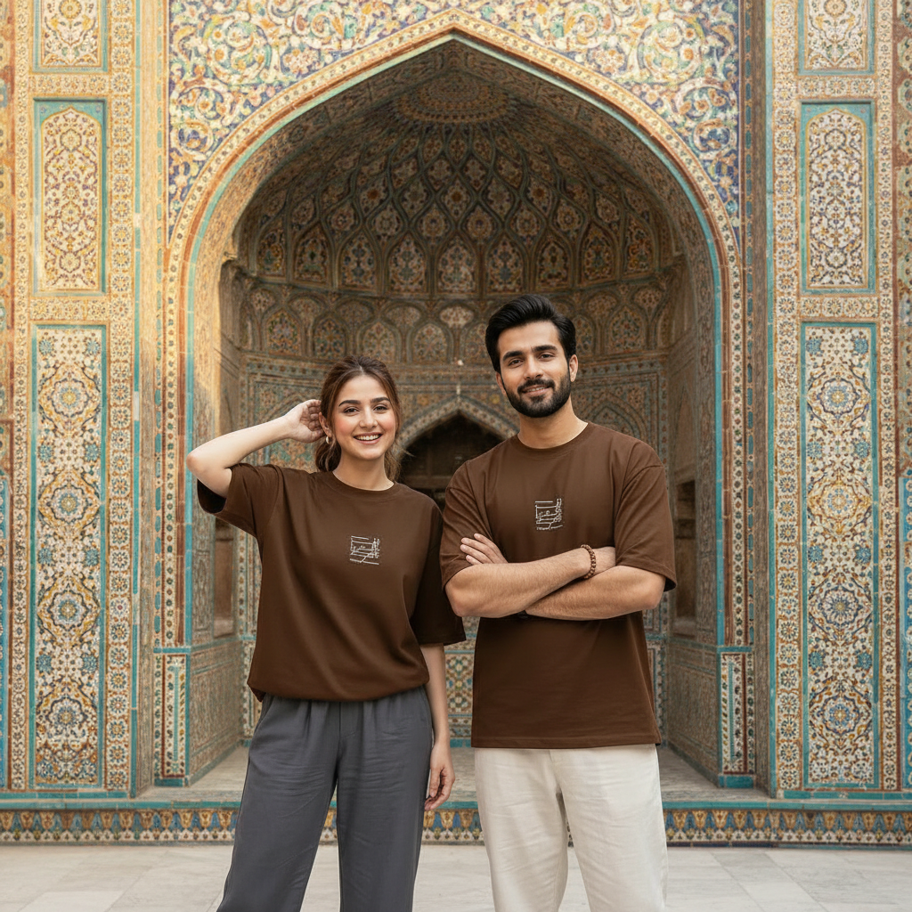 Urdu Calligraphy Graphic Tee in Chocolate Brown