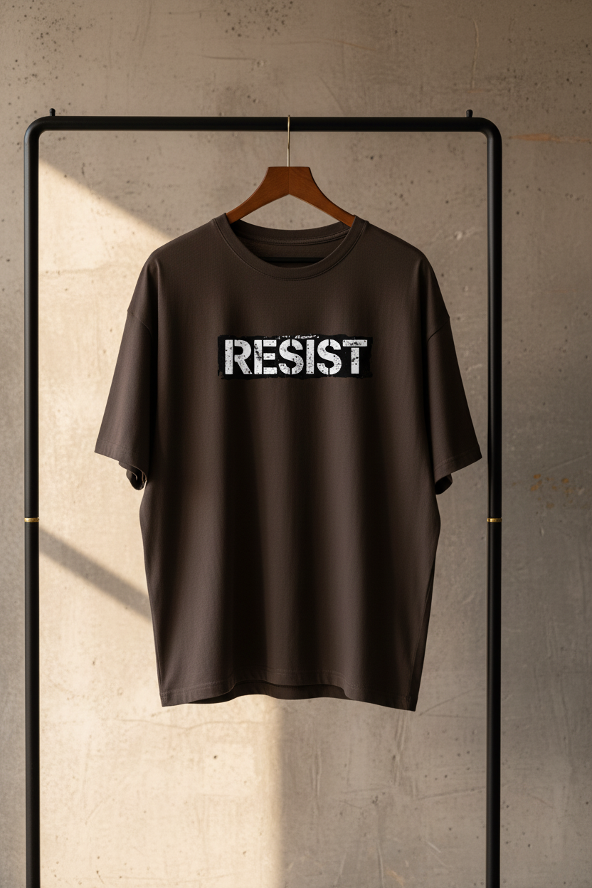 RESIST Graphic Tee - Dark Brown - Hanger Shot