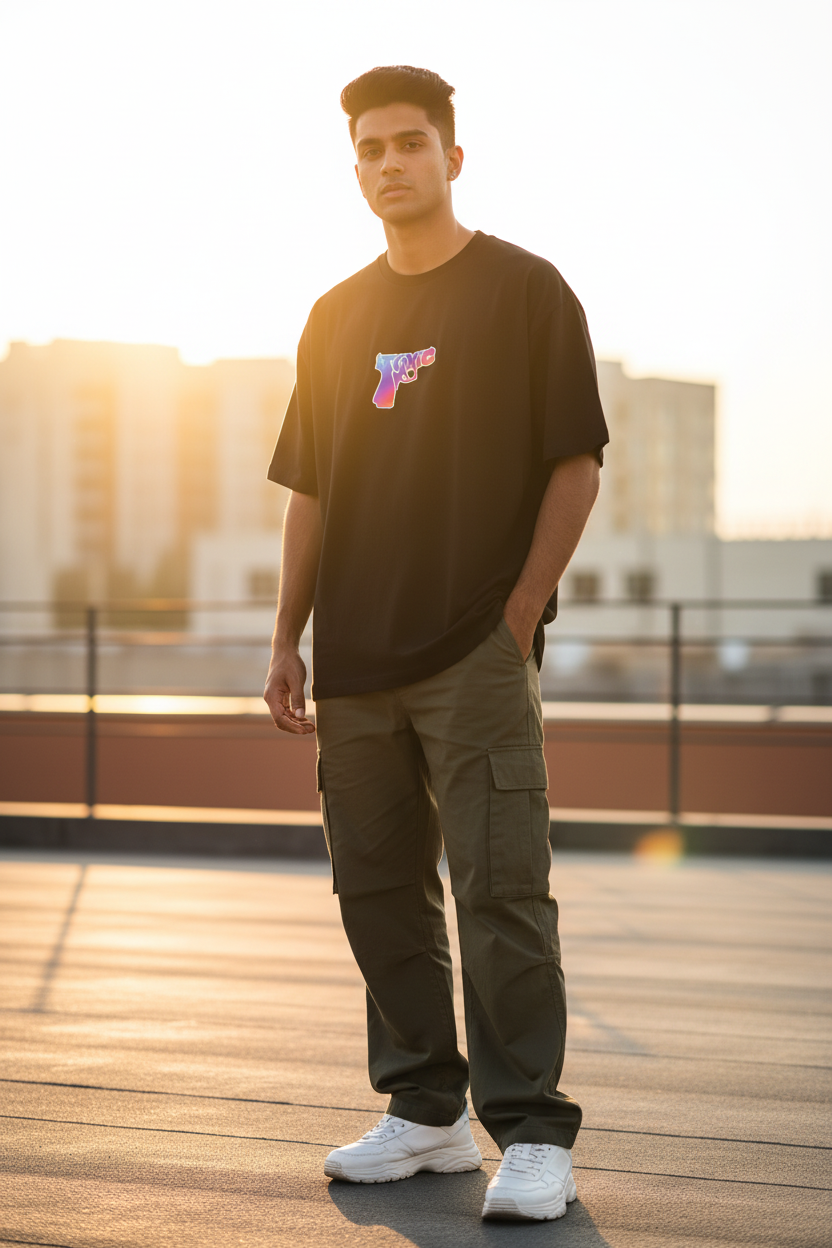 TOXIC Tee - Black - Model Shot Rooftop