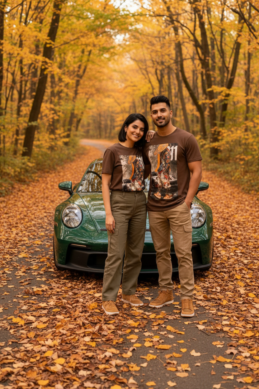Brown T-Shirt - Autumn Forest Road