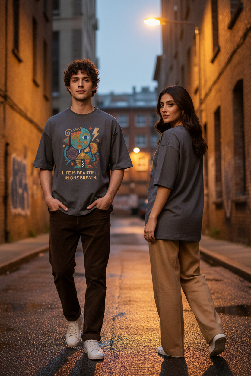 Charcoal oversized drop shoulder tee – urban street dusk