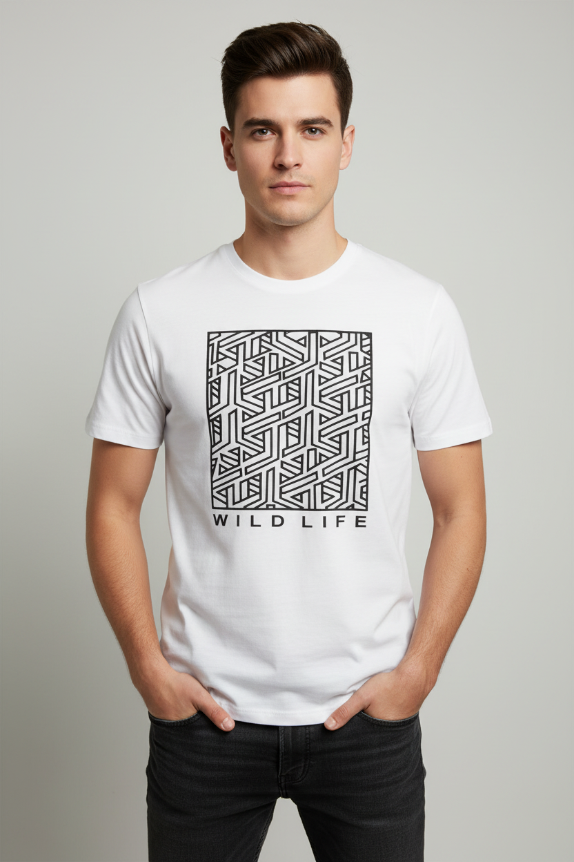 Wild Life Graphic Tee in White with black print