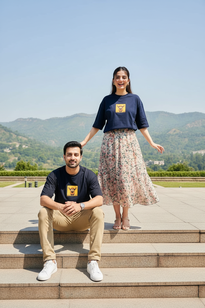 Navy Blue Oversized Drop-Shoulder Tee - Islamabad