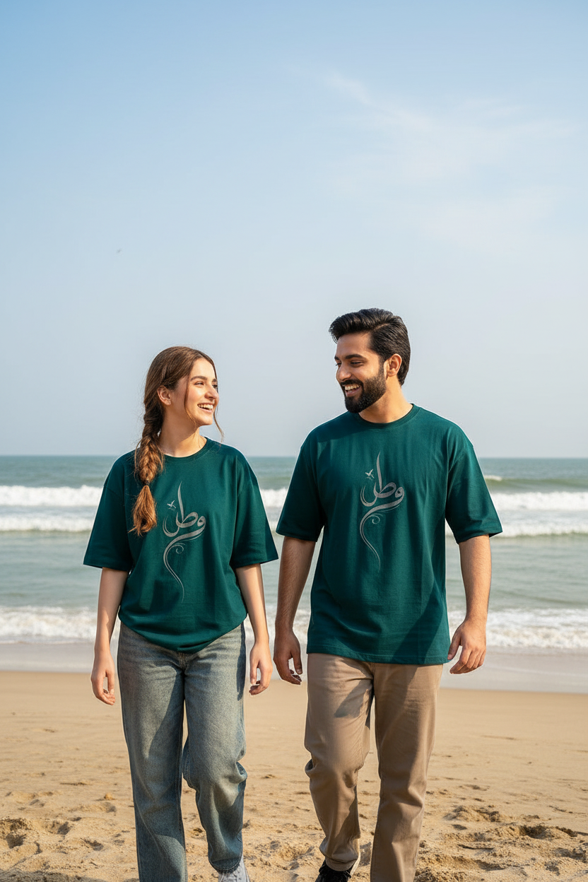 Watan Tee - Dark Teal - Pakistani models at Clifton Beach Karachi