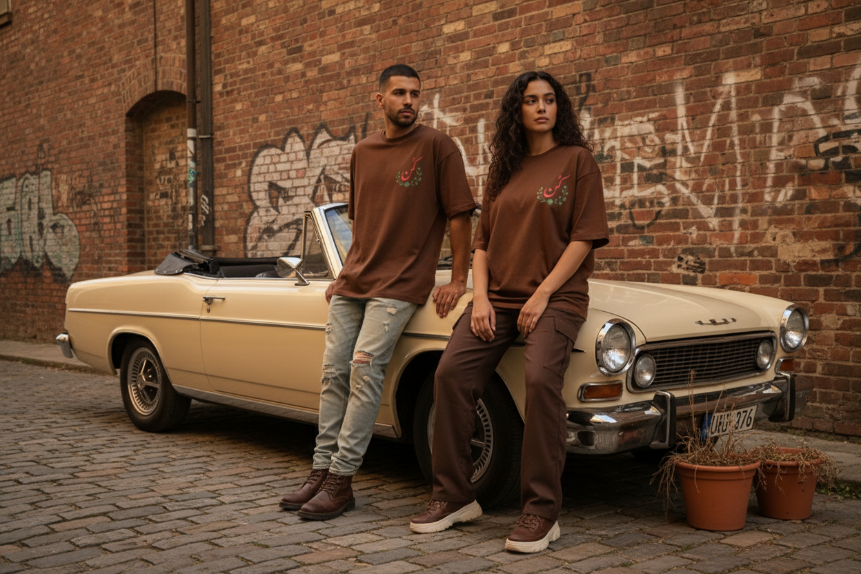 كن Graphic Tee - Brown