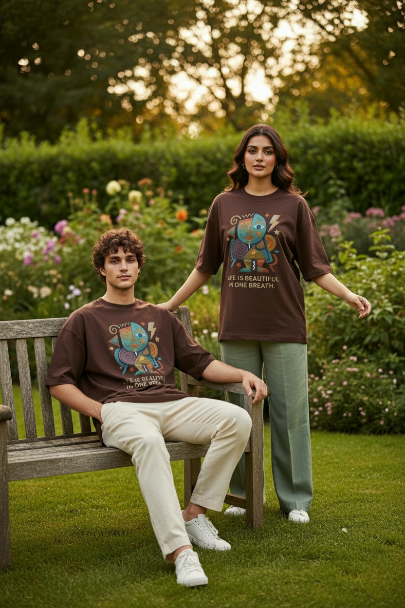 Chocolate Brown oversized drop shoulder tee – lush garden