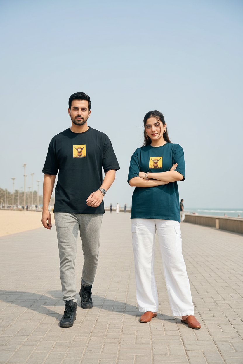 Dark Teal Oversized Drop-Shoulder Tee - Karachi Clifton