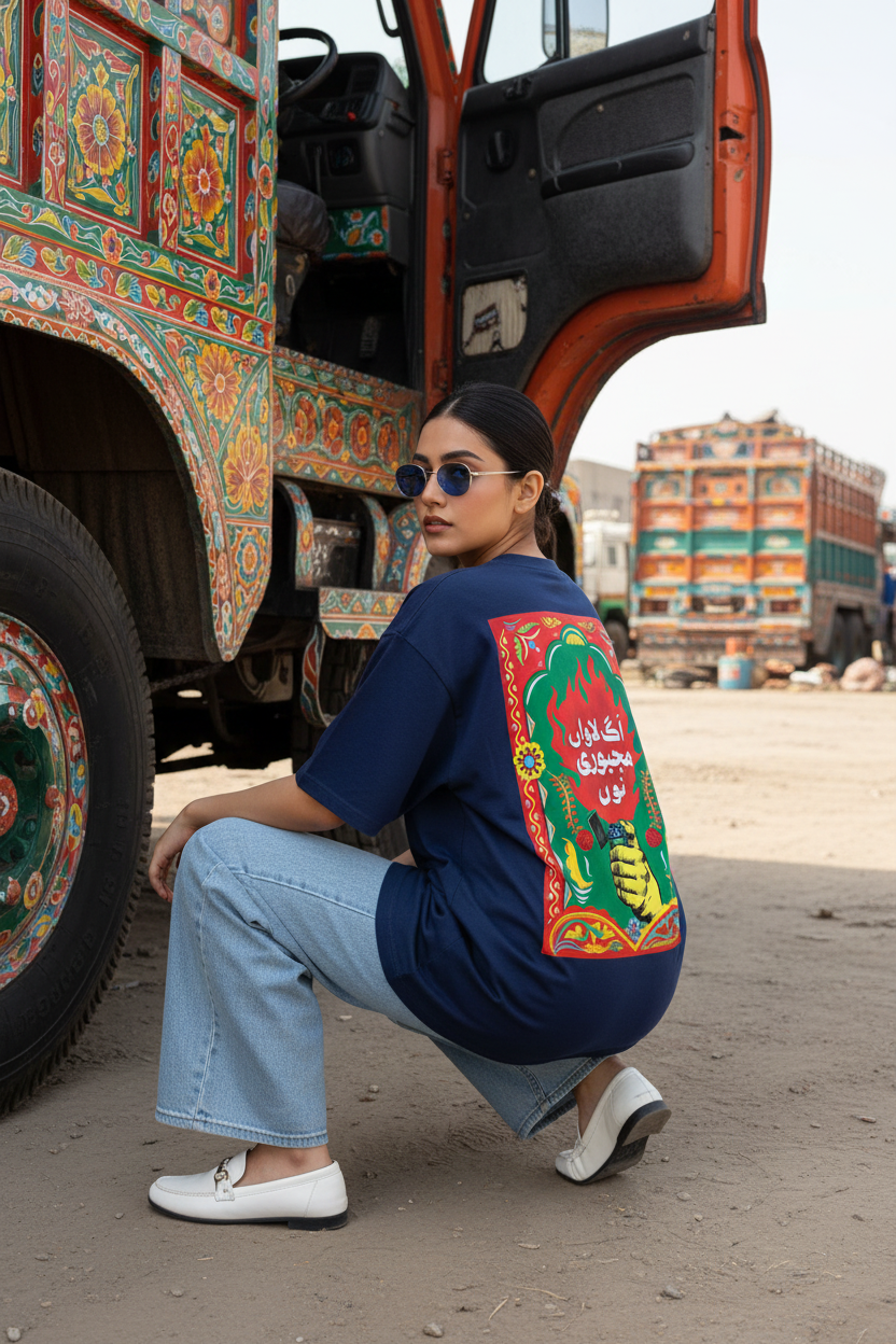 Navy Women's Truck Art Tee — Model Shot