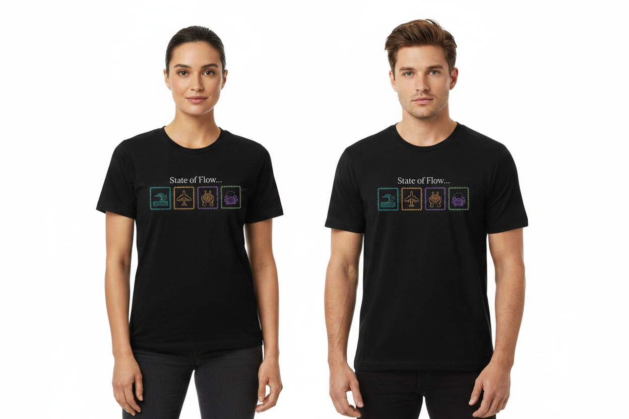 State of Flow Tee - Black - Male and Female Models