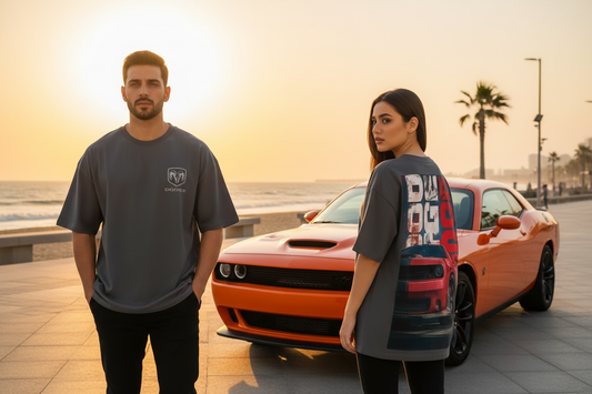 Dodge Challenger Oversized Tee in Light Grey - Karachi Beach Sunset