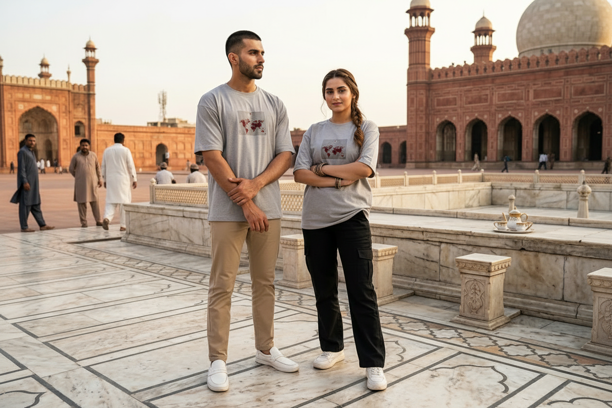Light Grey Oversized Tee — Minar-e-Pakistan Lahore