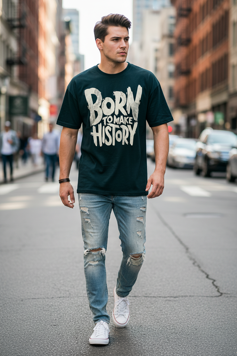 Born To Make History Tee - Dark Teal