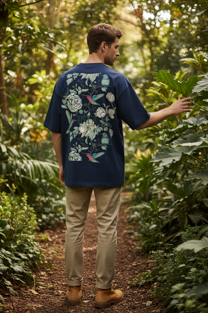INFA Botanical - Navy Blue Drop Shoulder