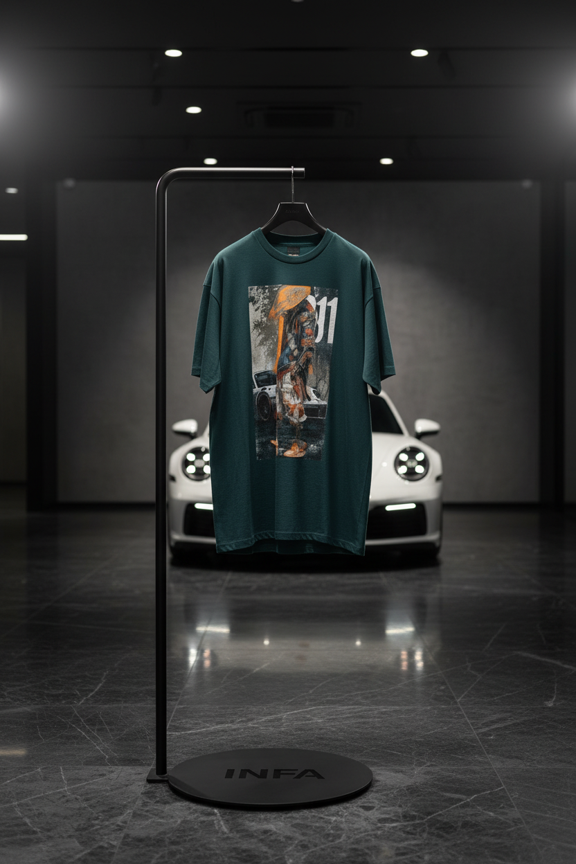 INFA Dark Teal Shirt with White Porsche Showroom