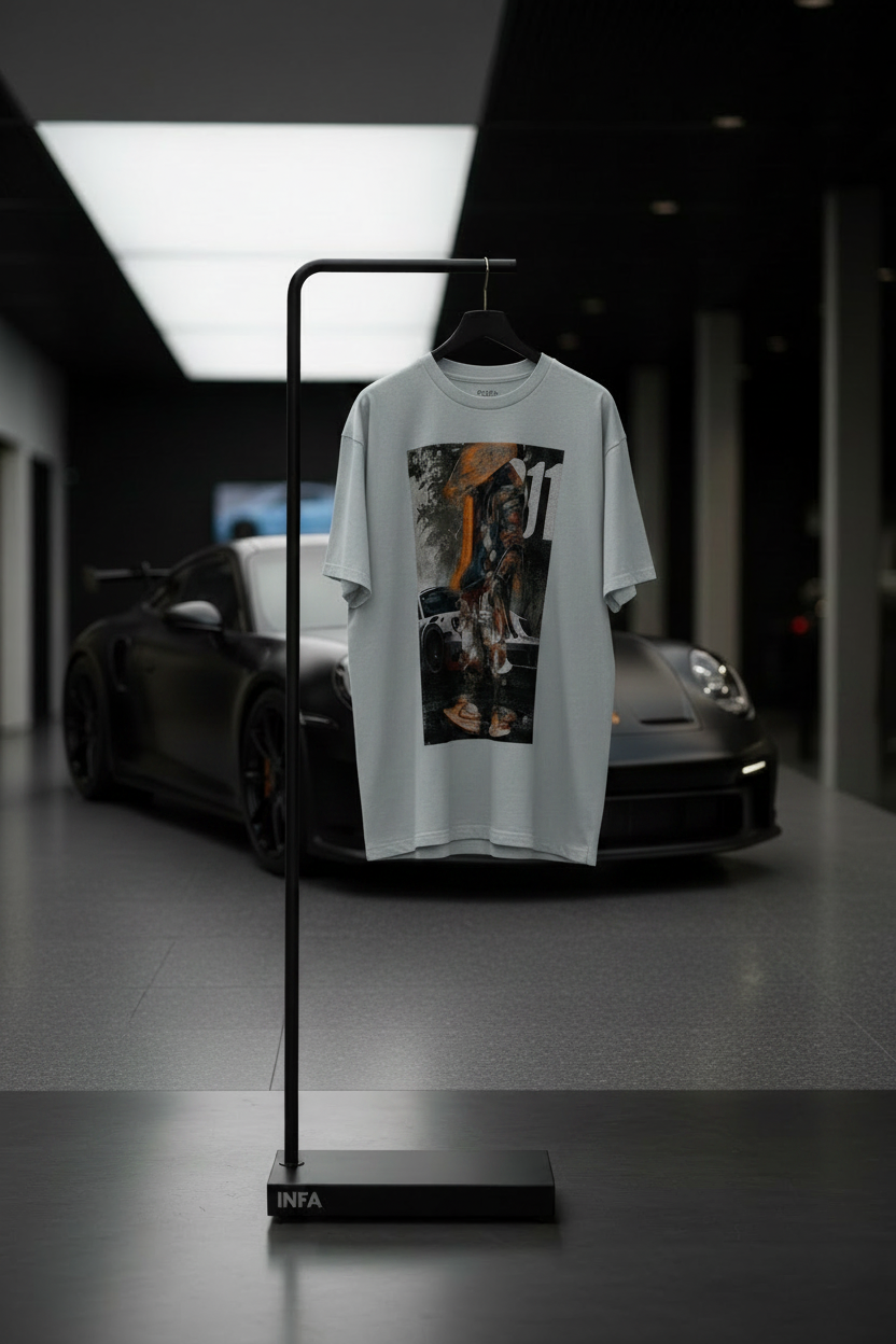 INFA Light Grey Shirt with Black Porsche Showroom
