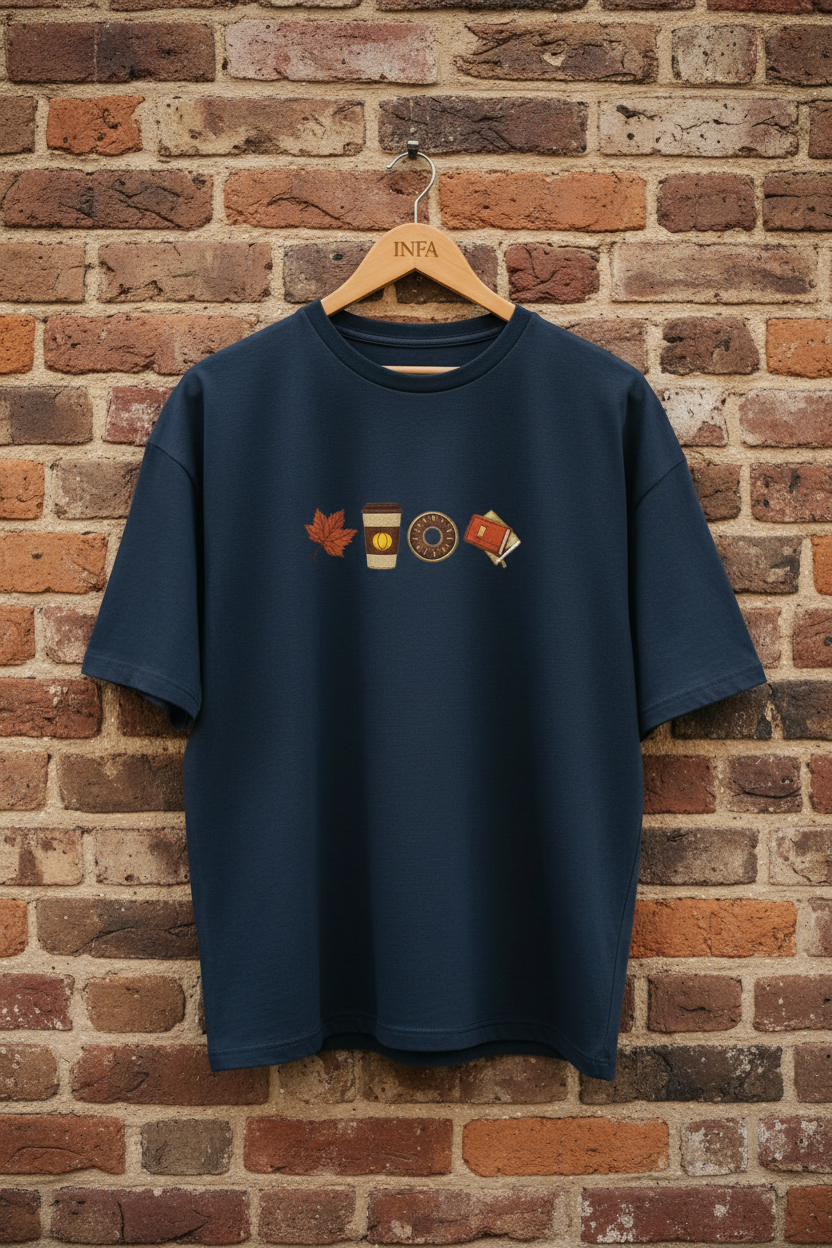 INFA Navy Blue Tee on Brick Wall