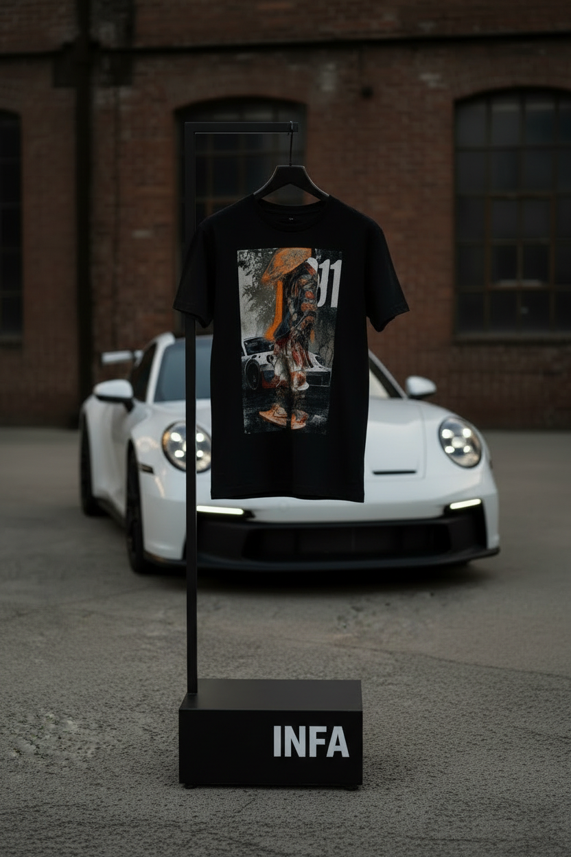 INFA Shirt on Hanger with Porsche Background