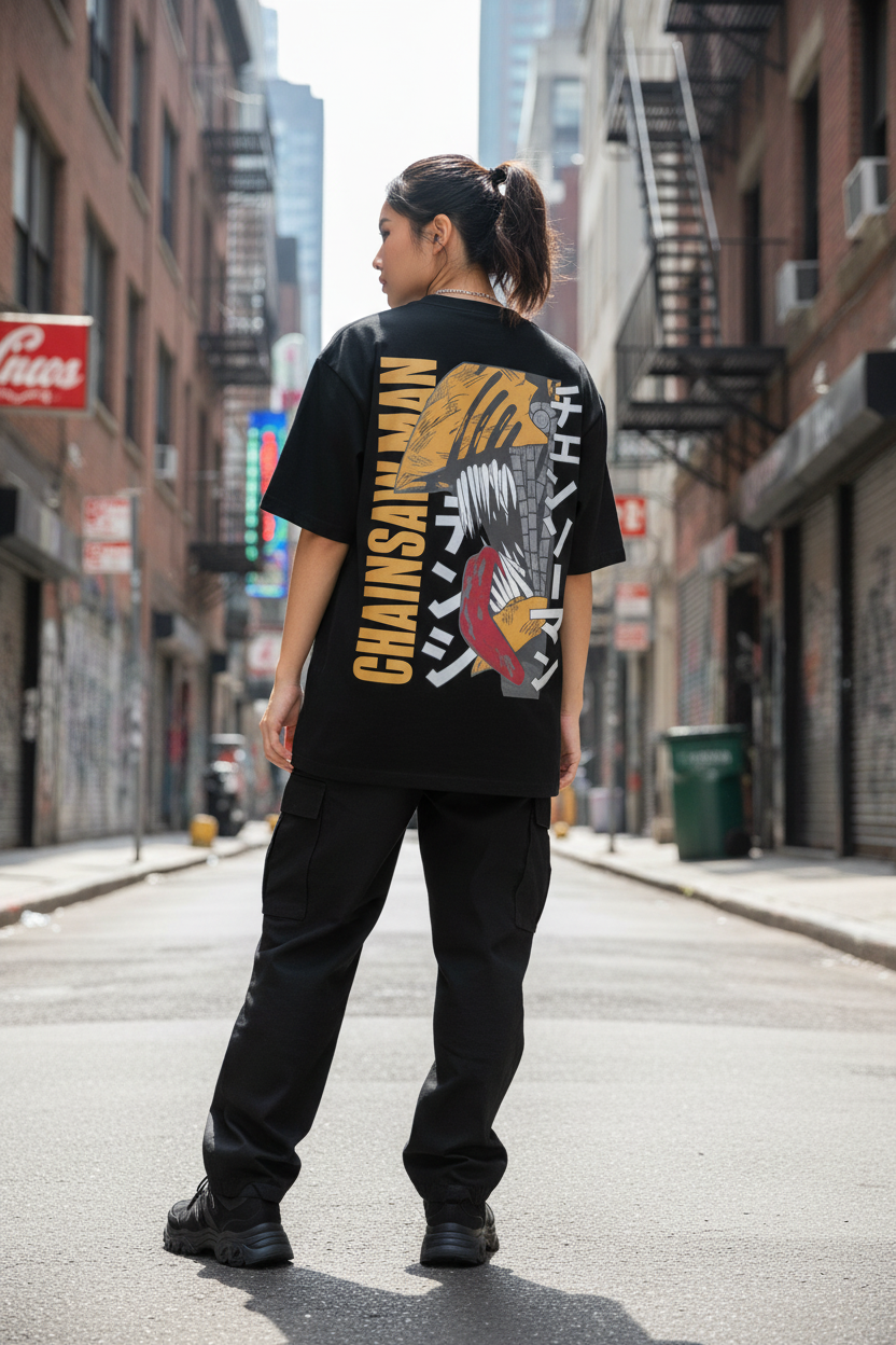 Japanese Female Model - Chainsaw Man Tee Back